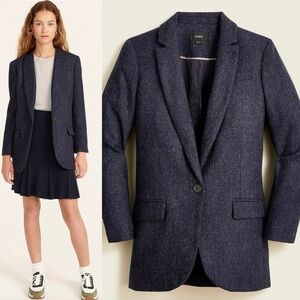 NWT‎ J. Crew Alfie Blazer in Navy English Wool Herringbone Single Button Classic